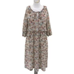 American VINTAGE MEDIUM Sheer Cream Cottagecore Peasant Floral Blouson Dress